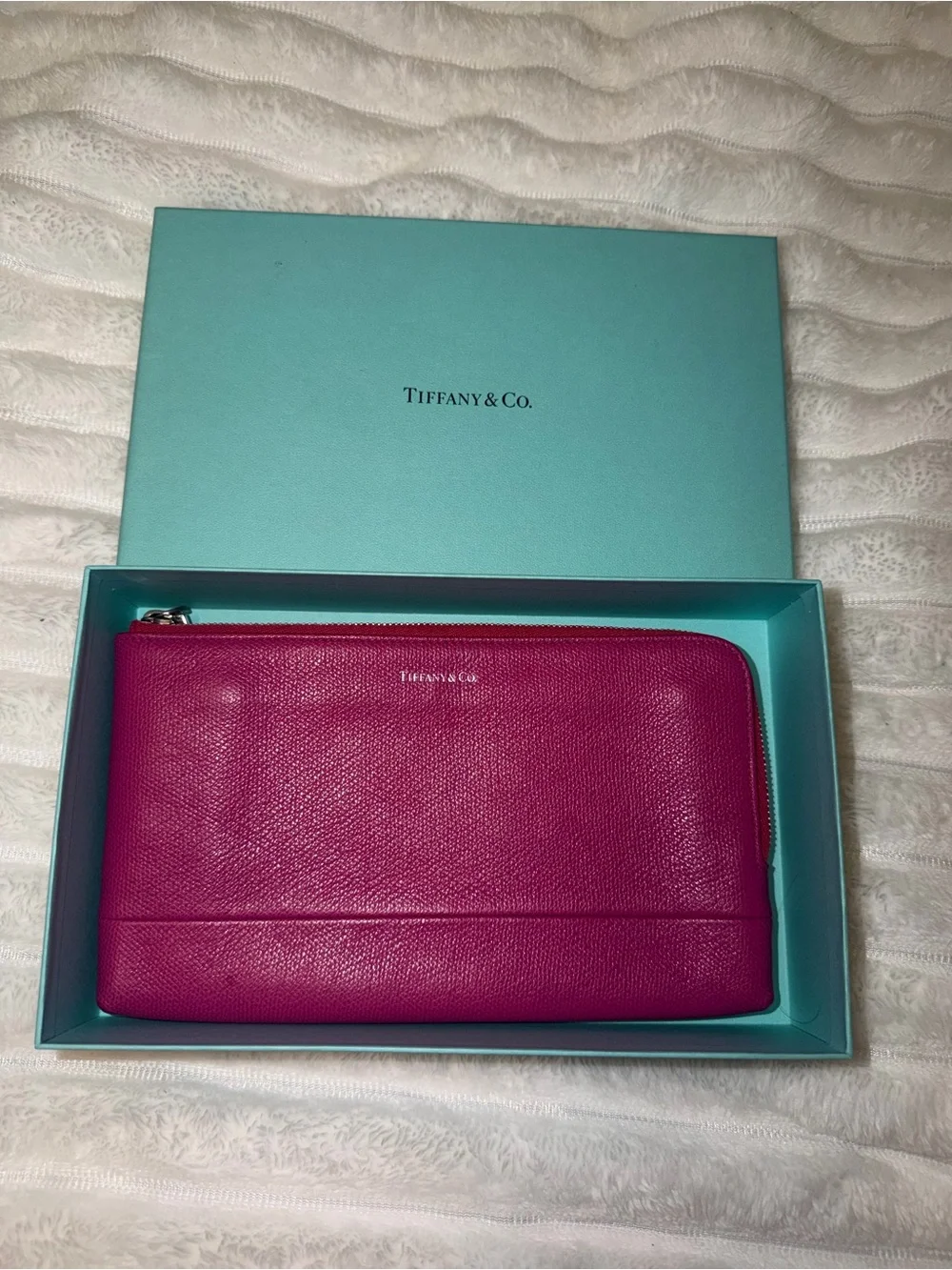 Tiffany & Co. Hot Pink Leather Zip Wallet